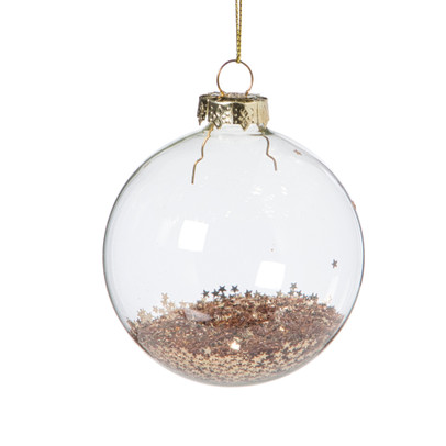 Kerstbal glas met gouden glitters – transparant/goudkleurig